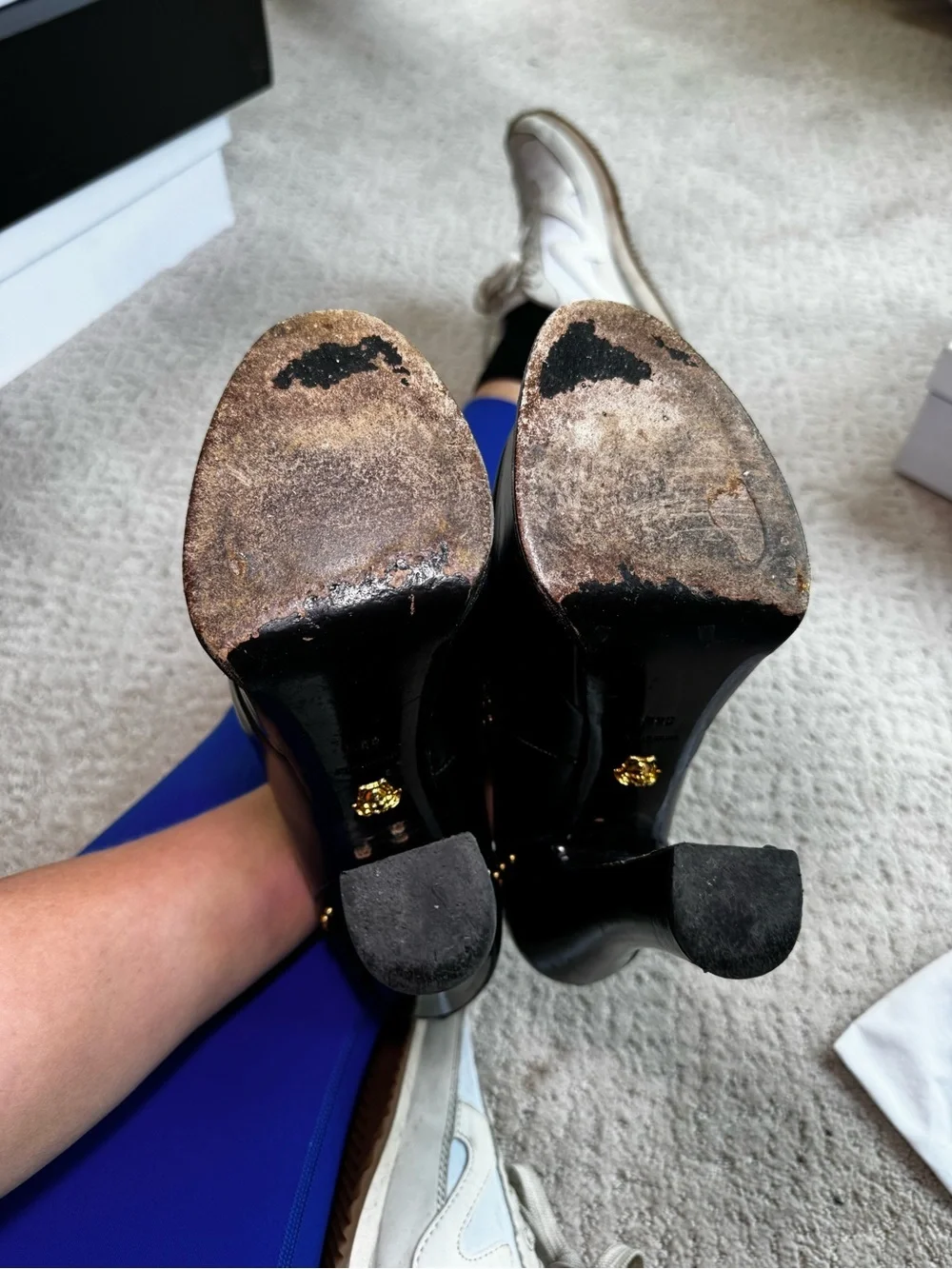 Versace Black Platform Gold Studded Loafer Platform Heels with Medallion